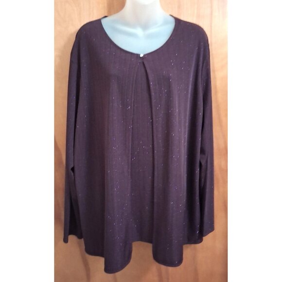 Jacklyn Smith womens Sparkly purple Dressy Pullover open layered top blouse 2X - Picture 1 of 6